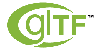 glTF logo representing the standard 3D file format for online displays
