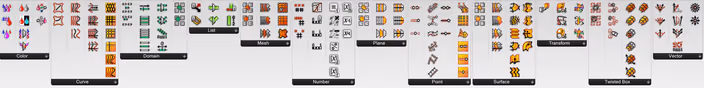 Grid of Pufferfish plugin components organized by category, showing the 280 Grasshopper components included in the plugin
