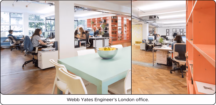 Webb Yates Engineer’s London office with open-plan workspace and modern design features.