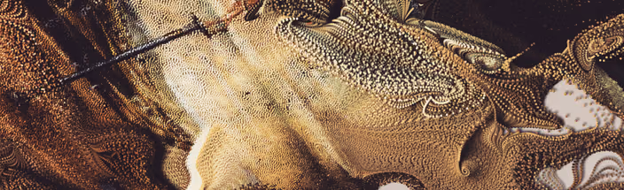 Abstract close-up of generative computational design surfaces with organic patterns and metallic textures