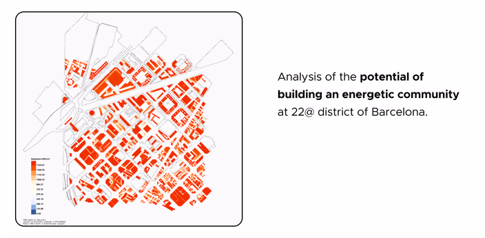 Heat map analysis showing the potential for building an energetic community at the 22@ innovation district in Barcelona