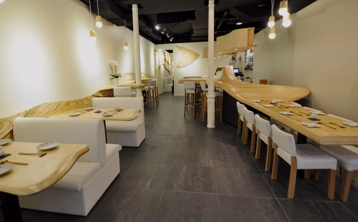 Interior redesign project for Doki Doki Madrid showing parametric furniture and lighting