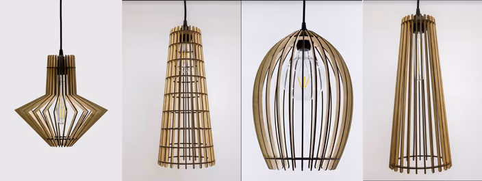Four different Shapelamp designs showcasing customization variety from diamond to conical to oval to cylindrical shapes