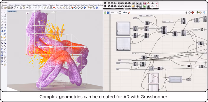 Grasshopper parametric definition creating a complex colorful geometric form in Rhino 3D.