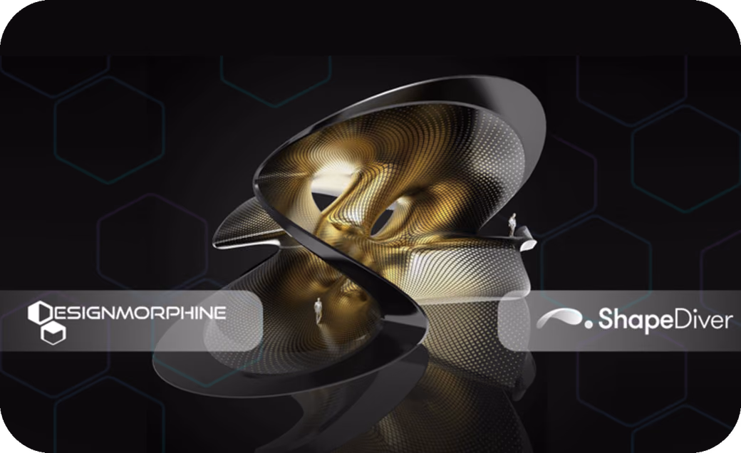 Abstract geometric sculpture with metallic gold tones representing the collaboration between DesignMorphine and ShapeDiver
