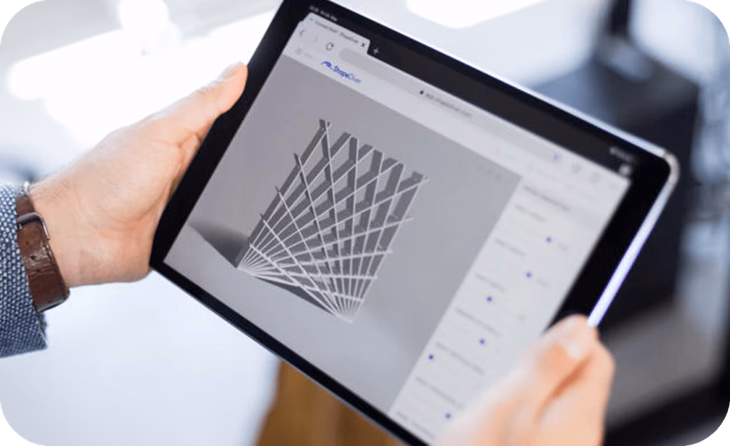 Tablet displaying 3D product configurator interface with parametric pattern options