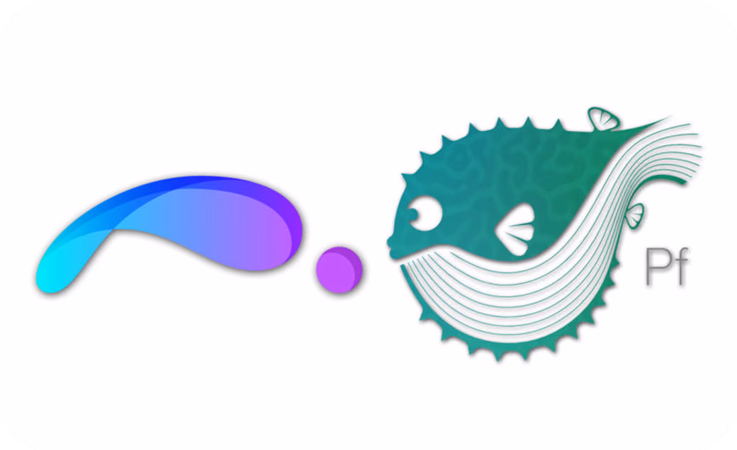 Pufferfish plugin logo showing a teal pufferfish with spiky protrusions and a blue-to-purple curved shape morphing between them, representing tweening capabilities