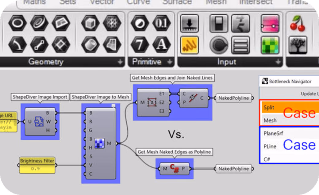 Grasshopper definition showing ShapeDiver image import and mesh optimization techniques