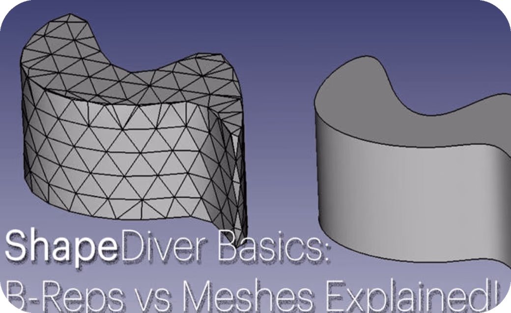 A wavy shape as a triangle mesh next to the same shape as a smooth b-rep