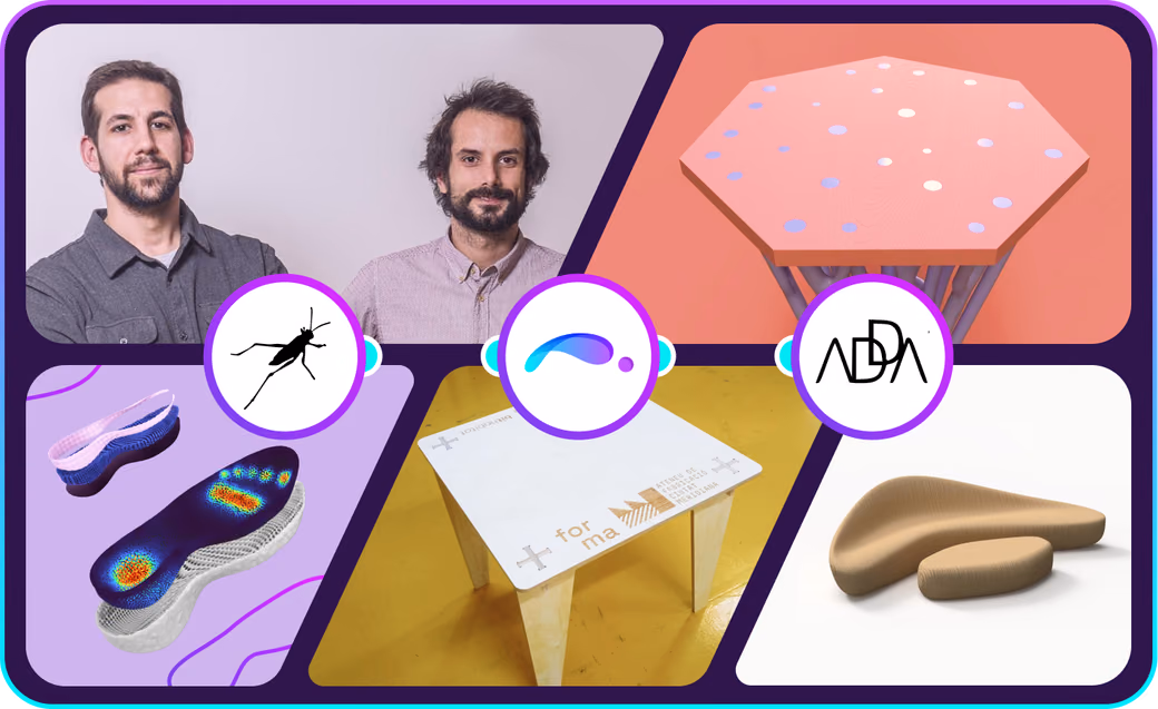 Joan Marc and Jordi from ADDA Lab with samples of their digital design projects including customizable furniture and 3D models