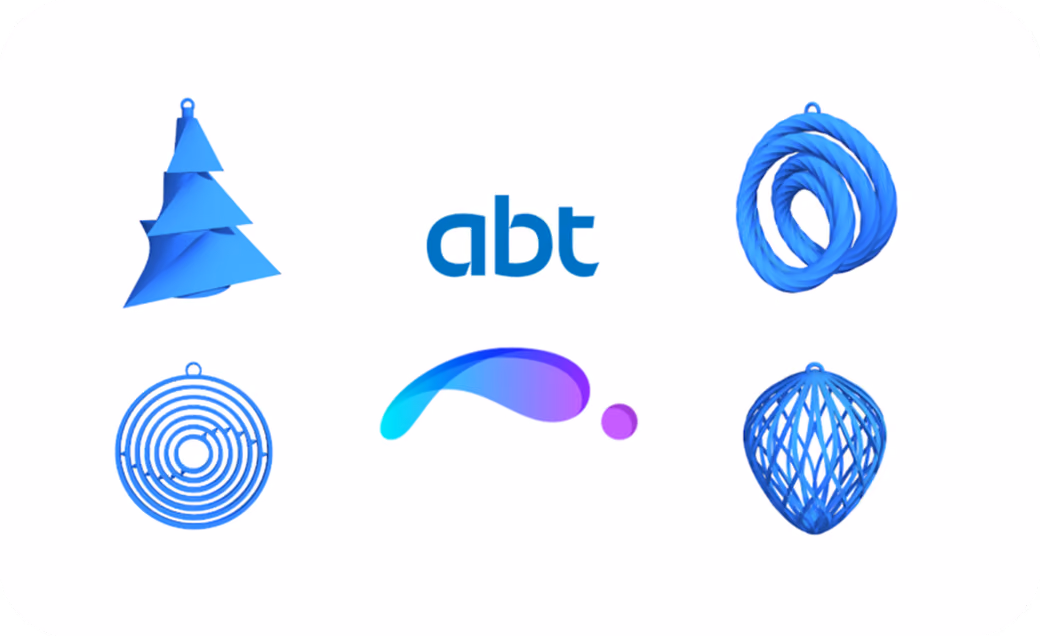 ABT Christmas design challenge featuring parametrically designed blue 3D-printed ornaments