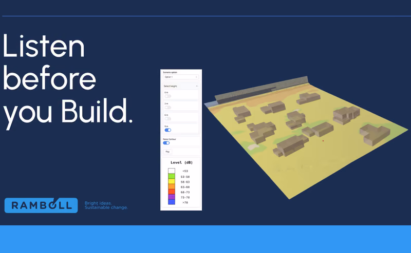 Ramboll's noise-barrier app combining parametric 3D geometry with modeled traffic sound